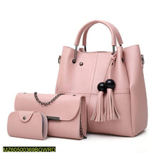 3 Pcs Women's Leather Plain Handbag Set