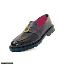 Men's Crocodile Style Leather Handmade Formal Shoes - Brown